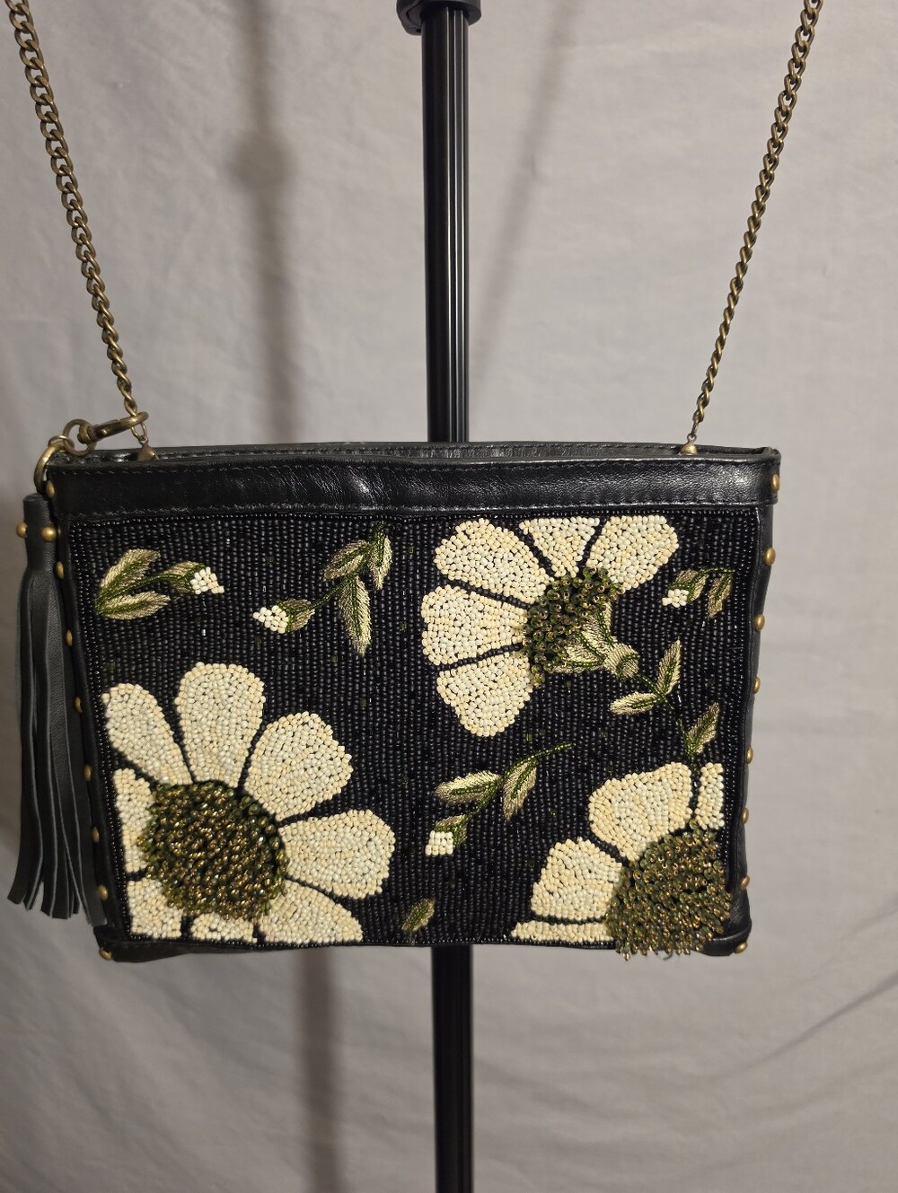 Mary Frances Beaded Sunshine & Daisies Leather Crossbody Handbag